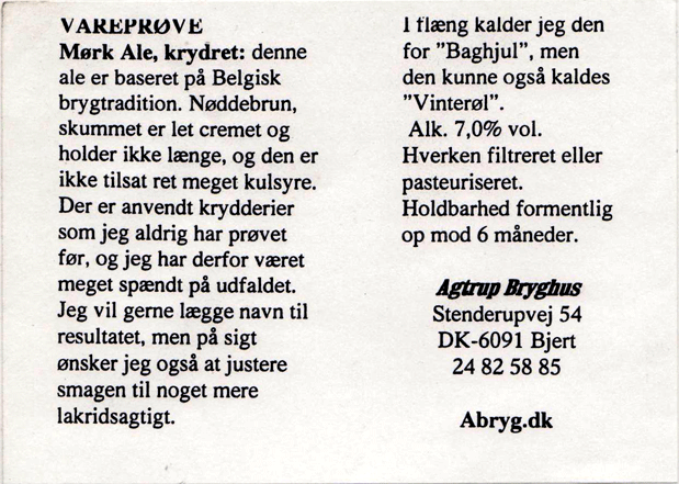 Agtrup Bryghus, varepr&oslash;ve april 2008