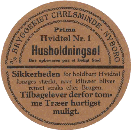 o1910 Carlsminde Husholdnings&oslash;l, Etiket til &oslash;lt&oslash;nde 