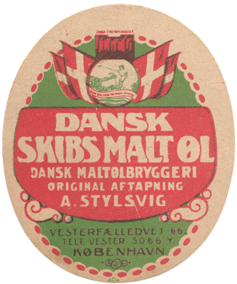 1912 - 1916 Skibsmalt&oslash;l fra Stylsvigs bryggeri K&oslash;benhavn 